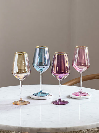 Rainbow Colored Gold Rim Wine Glass