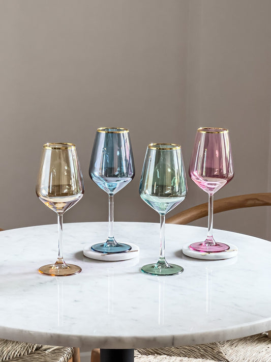 Rainbow Colored Gold Rim Wine Glass